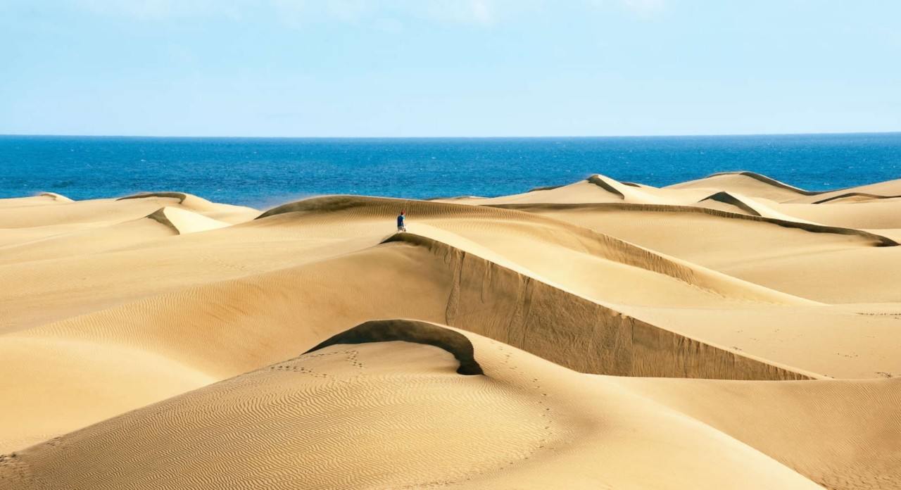 Sandy dunes in famous natural Maspalomas beach. Gran Canaria.  Spain