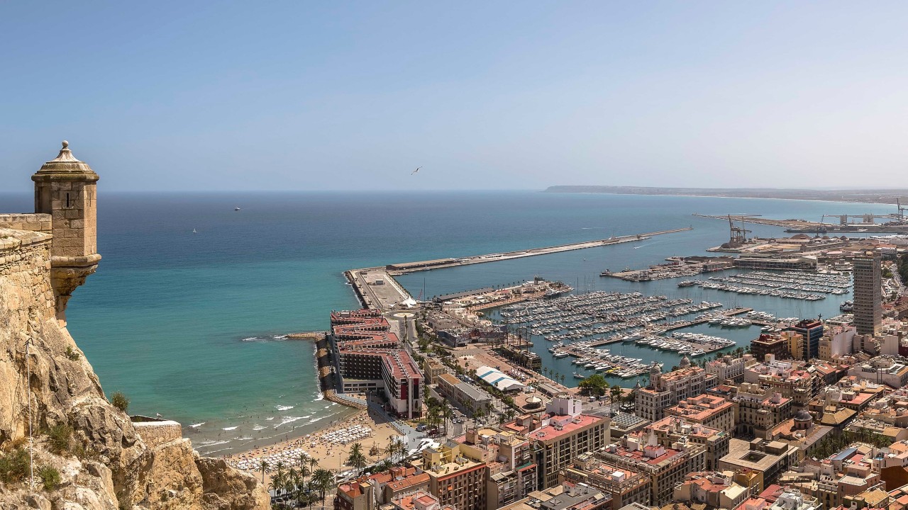 Marina and city center of Alicante, Costa Blanca, Spain.