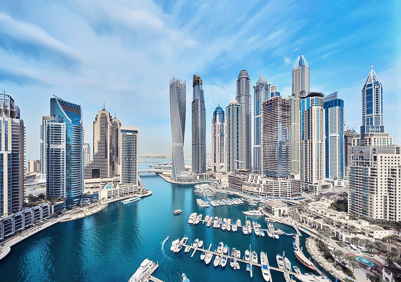 Dubai marina with modern skycrapers
